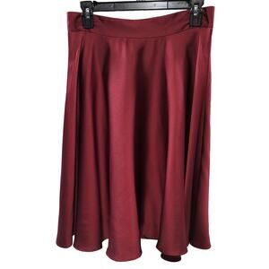 ANN TAYLOR Petite Size 4P Circle A line Swing Burgundy Satin Full Midi Skirt